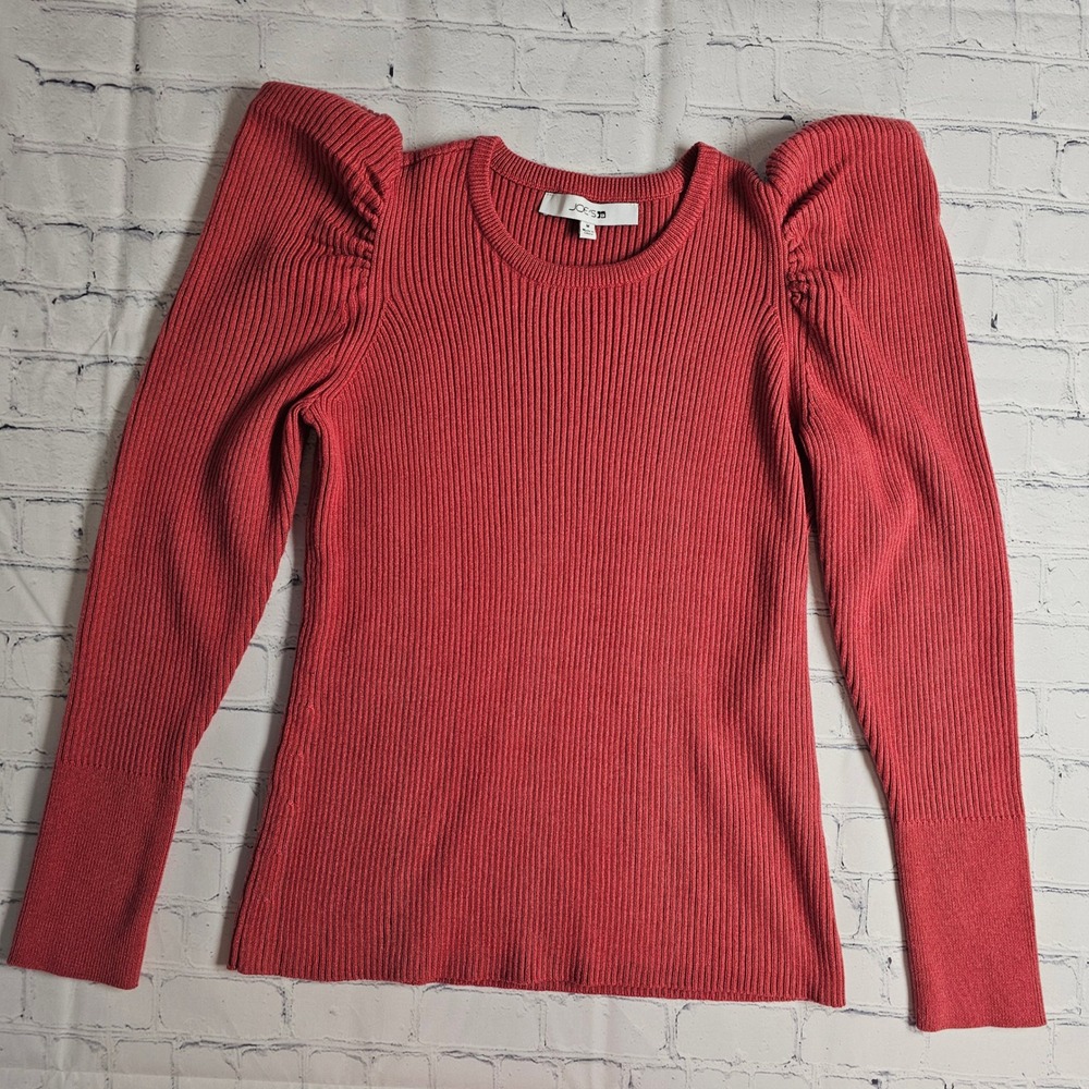 Joes Jeans Slate Rose Ribbed Puff Shoulder Crewneck Sweater JW2FA1003 Womens‎ M